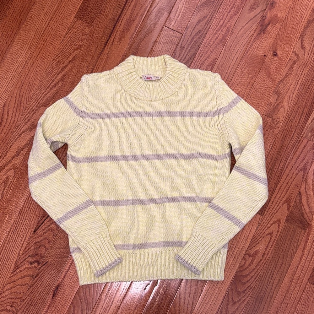 Faherty Yellow and Gray Striped Crew Neck Sweater
